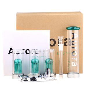 14mm Kvinna Jointseparated Tube med Triple Perc Percolator Hookahs Glas Bong Zinc Alloy LED Bottom DAB Rig Glöd i mörkrsigljuset Easy Rengöring WP2231