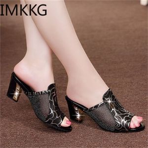 Plus 43 Summer Women Crystal High Heels Mule Slides Lady Flip Flop Kapcieczki Flow Sandalias Mujer A00216 Y200624 GAI