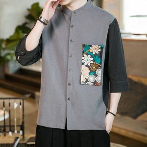 Männer Casual Hemden Männer Harajuku Kleidung Chinesischen Stil Leinen Gestickte Blume Flut Marke Stehkragen Tang-anzug Ruffian TopsMen's