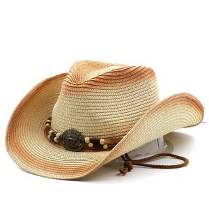 Breda randen hattar hink hattar halm sol hatt för kvinnor män sommar väster