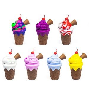 Cute Colorful Ice Cream Style Silicone Smoking Oil Burner Pipes Straight Type 26mm OD Dry Herb Pipe Tobacco Accessories DHL Free