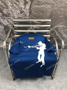 22SS Men Designers T Shirts Knit Trumpeter Jacquard Letter Kort ärm Crew Neck Neck Streetwear White Blue Xinxinbuy S-XL