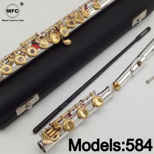 Música Fancier Club Flauta 584 Gravura Keys esculpidas de ouro flautas B Buracos abertos da perna 17 Chaves de ouro