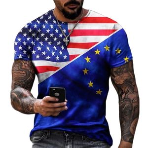 Moda Amerika bayrağı 3d baskı erkek tişört büyük boy erkek tişört yaz kısa kollu nefes alabilen fitness kıyafetleri üstleri tees 6xl 220607