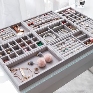 Velvet Jewelry Storage Boxes Display Tray Case Hot Sales Stackable Jewellery Holder Portable Ring Earrings Necklace Organizer Box 5810 Q2