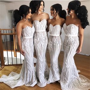White Strapless Sequined Maxi Dress Floor Length Stretch Empire Sleeveless Mermaid Dress 210320