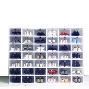 Ordini Scatole trasparenti multicolori per scarpe Scatole pieghevoli in plastica trasparente Organizzatore per la casa Espositore impilabile Combinazione sovrapposta Contenitori per scarpe Cabina