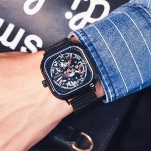 Armbandsur Carotif Skeleton Watch Men 2022 Sport Mechanical Watches Steel Luxury Square Mens Top Brand Montre Homme Clock Man