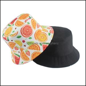 Beanie/skl kepsar hattar hattar halsdukar handskar modetillbehör 2021 sommarsol för kvinnor män panama hink cap frukt vattenmelon orange bana