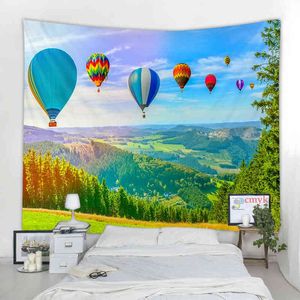 Tapisserie Heißluftballon Tapisserie Berg Natur Landschaft Kunst Wandbehang Ru