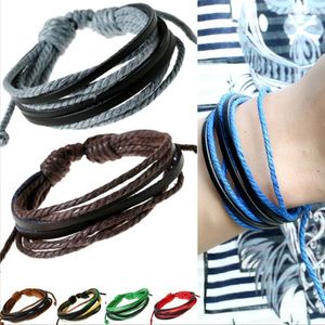 1pc Retro Leather Wrap Braided Woven Rope Bracelet Link Chain for Men Women Couple Boho Colorful Wristband Cuff Rock Punk Hot Surfer Bracelets Bangle Bohemia Jewelry