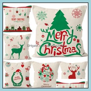 Poduszka Pościelowa pościel domowy tkaniny ogrodowe ll Boże Narodzenie er Santa Claus Elk Cute Cartoon Linen Throw 45x45 Dhim1