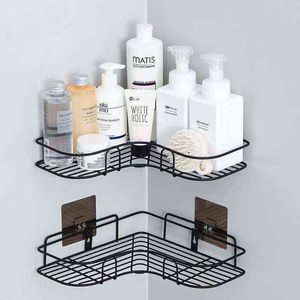 Angle Storage Rack Black Iron Wire Toilet Shower Shelf Wrought Shampoo Holder With Bathroom Accessories J220702