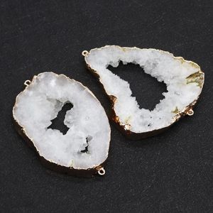 Pendant Necklaces Natural Stone Pendants Druzy Crystal Double Hole Connector Jewelry Making DIY Necklace White Healing Crystals Quartz Gem C