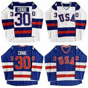 Nikivip Jim Craig 30 Miracle On Ice Team USA Movie Herren Hockey-Trikot Blau Weiß genäht S-3XL Vintage