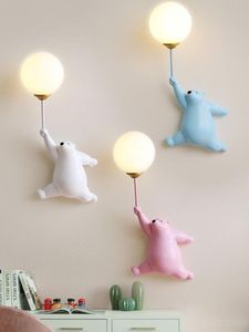 Vägglampa harts tecknad björn barns rum pojke och flicka sovrum sovrum lampor nordisk minimalistisk kreativ inredning