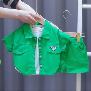 Children's clothing sets boys girls letters short sleeve lapel shirts shorts simple casual two piece suit summer kids baby clothes