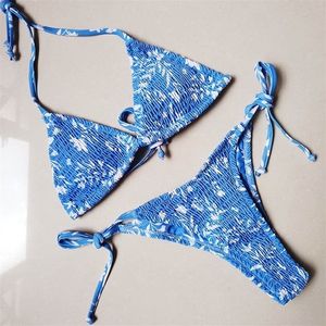 Sexig triangel push up set brasiliansk sträng thong badkläder ruched bandage bikini tvåstycke baddräkt mikro biquini 220621