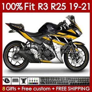 Corpo stampo ad iniezione per YAMAHA YZFR3 YZF-R25 YZFR25 2019-2021 Carrozzeria 141No.28 100% Fit YZF R 3 25 R3 R25 19 20 21 Telaio YZF-R3 2019 2020 2021 Kit carenatura OEM giallo argento