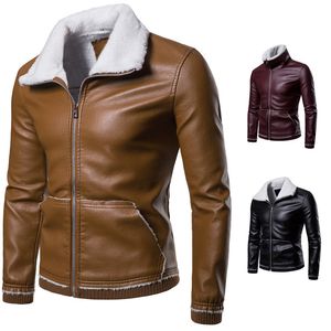 Men Thick Warm Fleece Leather Jacket Coat Male Winter Casual Motor Biker Leather Jacket Man Fashion Fur Collar Windproof Outwear 220816