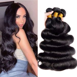 Pacotes de cabelo humano malaio natural preto onda do corpo remy virgem extensão humana trama durável longa vida 3-4 pçs 9a