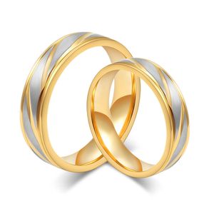 Herrguldpläterad rostfritt stål bröllopband ring anpassad par ring graverbar