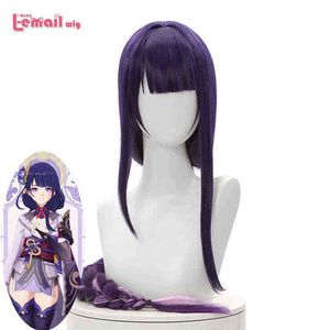 L-Email Wig Hainthetic Hair Genshin Impact Baal Cosplay Wig Raiden Shogun 100cm Graident Purple Braided Heat Resistant S220505