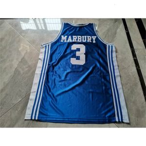 UF CHEN37 Sällsynta baskettröja män ungdomskvinnor vintage blå 3 Stephon Marbury High School Lincoln Size S-5xl Anpassad Alla namn eller nummer