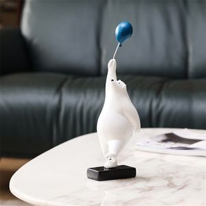 ARTLOVIN Creative Flying Bear Figurines Balloon Polar Bears Figure Home Wall Mount Décoration Résine Moderne Cadeau pour Garçon / Homme / Enfants 220426