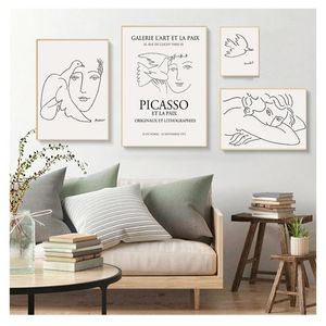 Resim Sergisi Çizim Duvar Sanatı Tuval Boyama Nordic Posterler Ve Baskılar Resimleri Oturma Odası Dekor Için Picasso Matisse Kız Kuş Hattı