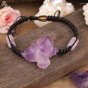 Charm Armbänder Natürliche Amethyste Quarz Chunky Perlen Geflochtenes Armband Frauen Schwarzer Turmalin Kunzit Kristall Knoten Gewebt DropshipCharm Inte2