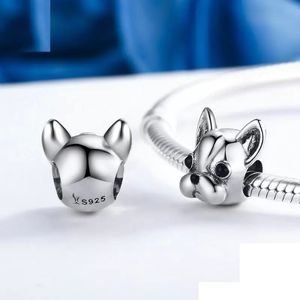 Parceiros leais de prata esterlina Francês Animal de cachorrinho Big Hole Hole para mulheres Bracelets de charme Jóias de jóias de cães