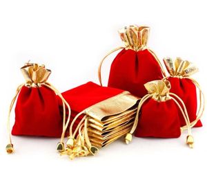 50pcs Velvet Boncuklu Çizme Torbaları Takı Ambalaj Noel Düğün Hediye Çantaları Kırmızı Renk 4 Boyutlar