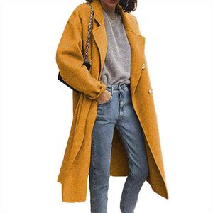 Winter Woolen Coat Women 2021 New Europe And America 5XL Loose Top Yellow Pink Gray Fashion Casual Blends Jacket N1059 T220714