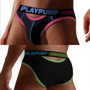 8Style PlayPump Hollow Men Underwear Kort Cotton Sexiga herrtrittrar Border Gay Breattable Soft Mens Under Wear Jockstrap 220505