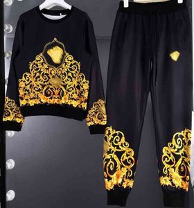 Womens Two calça Gold Graphic Print Sweetshirts Com elegante calças de moletom de 2 peças de trajes de designer 0912