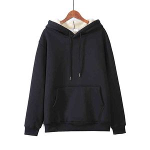 Feibai 2021 Autumn and Winter Cashmere Sweater Solid Color Loose Trend Plush Thickened Leisure Sports Hooded Men's Wear