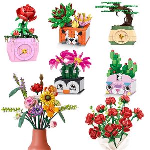 ブーケDIYビルディングブロックロマンチックなバラの花ボンサイサボテン植物3Dモデルレンガの子供たちの教育おもちゃの女の子ギフト220715