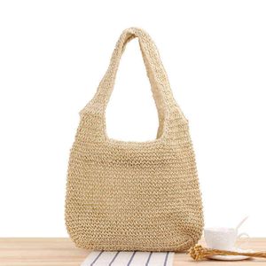 Yaz kadın omuz çantası saman örgü tote büyük kapasiteli kadın el yapımı dokuma alışveriş plaj tasarım çanta kadın çantası g220531