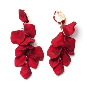 Fashion Women Dangle Earrings Sexy Rose Petal Long Tassel Earrings Female Wedding Bridal Party Korean Jewelry Red Earring