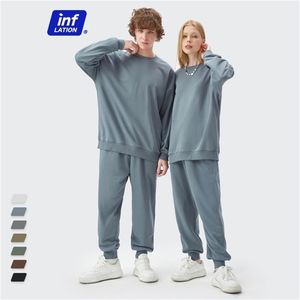 INFLATION Couple Matching Tracksuit Set Mens Grey Jogging Suits Spring Blank Oversized Sweatshirt Pants Unisex 220719