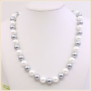 Collana da matrimonio classica annodata a mano 10mm gioielli di perle di conchiglia grigio bianco da 18 pollici