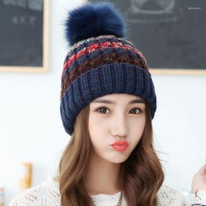 Beanie/Skull Caps Autumn And Winter Hat Women Fashion Matching Cute Patchwork Color Knitted Wool Warmth Plus Velvet Tide Delm22