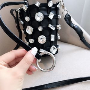 Top quality 19ss shining bucket bags diamond inlaid messenger hand woven women's one shoulder bag rhinestone Dinner Bags dazzling Shimmer Glitter a