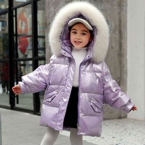 Męskie Down Parkas -30 Children Children Winter Down Jacket 2021 Nowa moda błyszcząca dziewczyna snowsit grustość kurtki dla chłopca wiatrowoodporne dziewczęta odzież J220718 WJV9