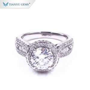 Tianyu Gems Retro 8mm Moissanites Engagement Halo Rings Real Gold 14K/18K Round Gemstone Women Wedding Ring Gorgeous Believi