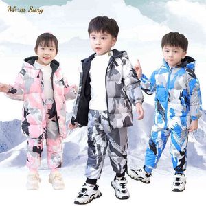Baby Girl Boy Winter Camouflage Cotton Quilted Hoodie Duck Down Pants Child Thick Parka Outfit Baby Clothes Set 2-12Y J220718
