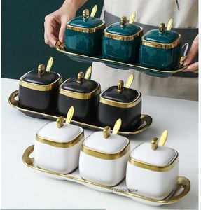 Lagringsflaskor burkar Nordic Light Luxury Ceramic Sugar Bowl Säsong Pott Hushålls Salt Shaker Box Kök Tillbehör Flaska