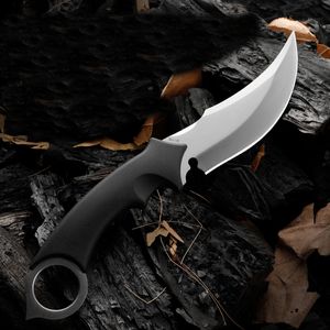 1Pcs R7272 Fixed Blade Crescent Tactical Knife 9Cr18Mov Satin Blade Full Tang Klaton Handle Outdoor Survival Straight Knives with Leather Sheath