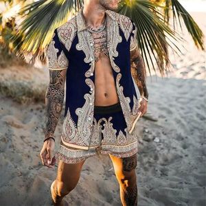 Mens Summer Hawaiian Vacation Beach Short Sleeve Shirt Set Fashion Beach Coco Print Shorts Two Piece S3XL 220615